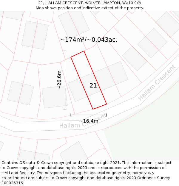 21, HALLAM CRESCENT, WOLVERHAMPTON, WV10 9YA: Plot and title map