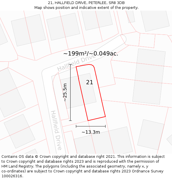 21, HALLFIELD DRIVE, PETERLEE, SR8 3DB: Plot and title map