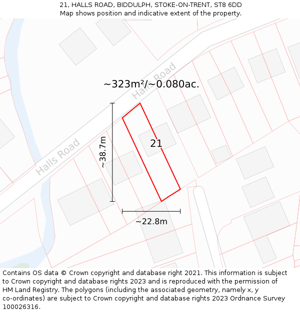 21, HALLS ROAD, BIDDULPH, STOKE-ON-TRENT, ST8 6DD: Plot and title map
