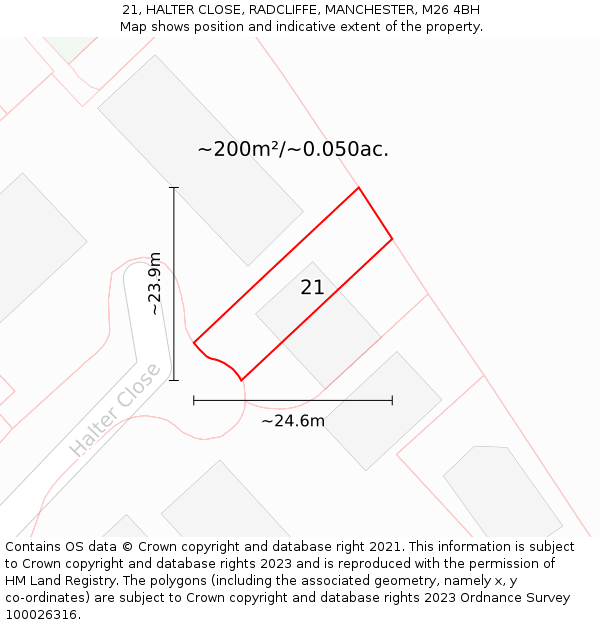 21, HALTER CLOSE, RADCLIFFE, MANCHESTER, M26 4BH: Plot and title map