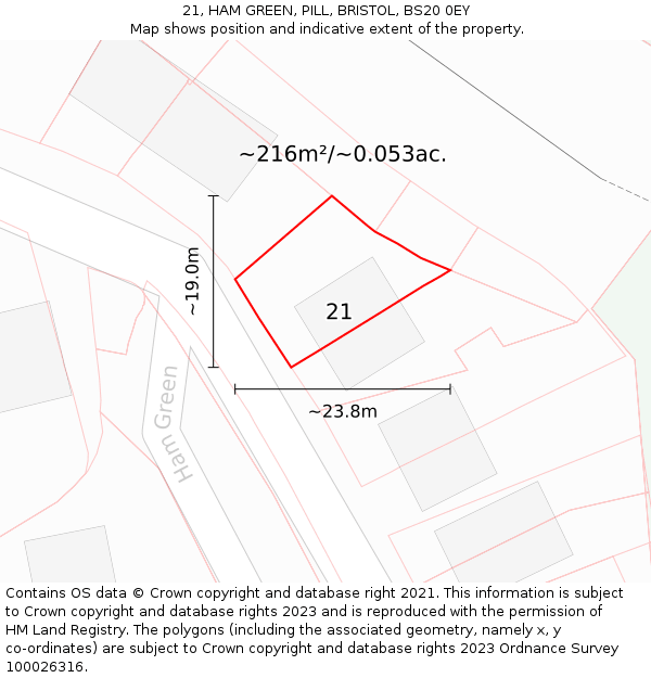 21, HAM GREEN, PILL, BRISTOL, BS20 0EY: Plot and title map
