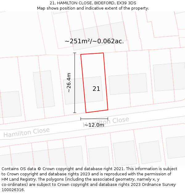 21, HAMILTON CLOSE, BIDEFORD, EX39 3DS: Plot and title map