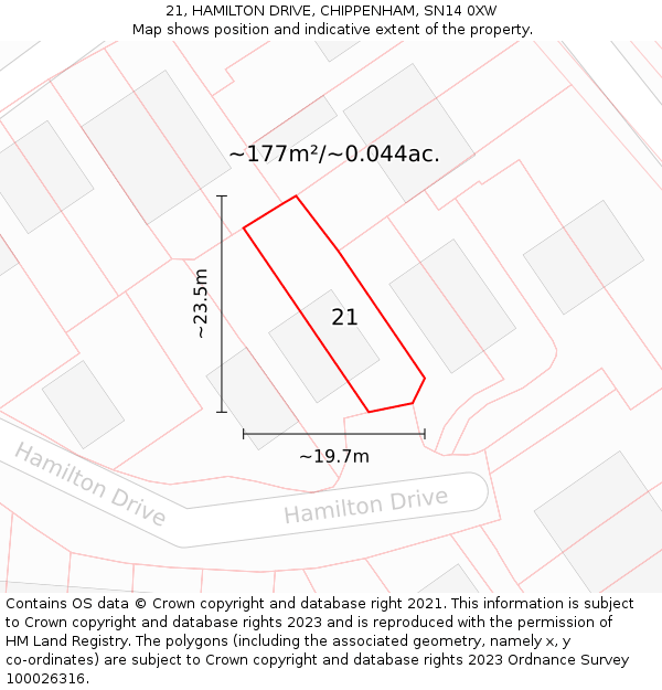 21, HAMILTON DRIVE, CHIPPENHAM, SN14 0XW: Plot and title map