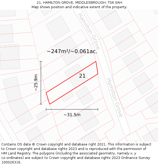 21, HAMILTON GROVE, MIDDLESBROUGH, TS6 0AH: Plot and title map