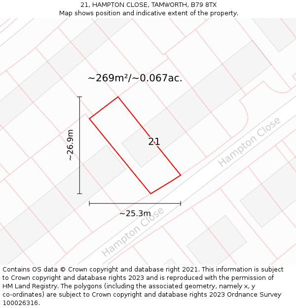 21, HAMPTON CLOSE, TAMWORTH, B79 8TX: Plot and title map
