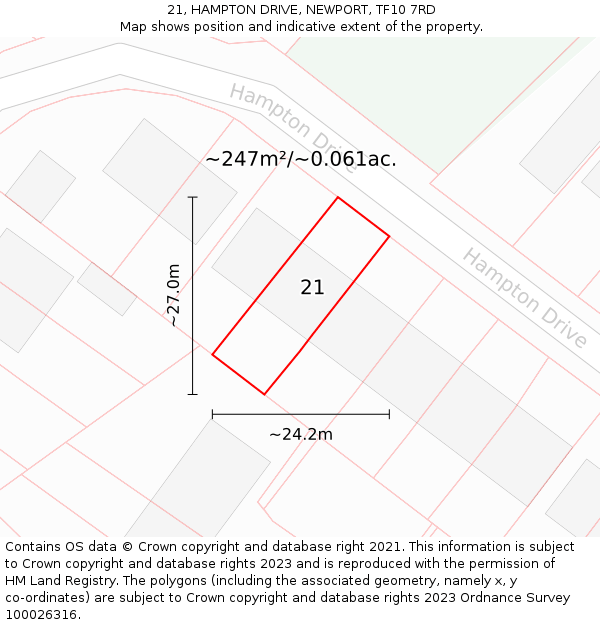 21, HAMPTON DRIVE, NEWPORT, TF10 7RD: Plot and title map