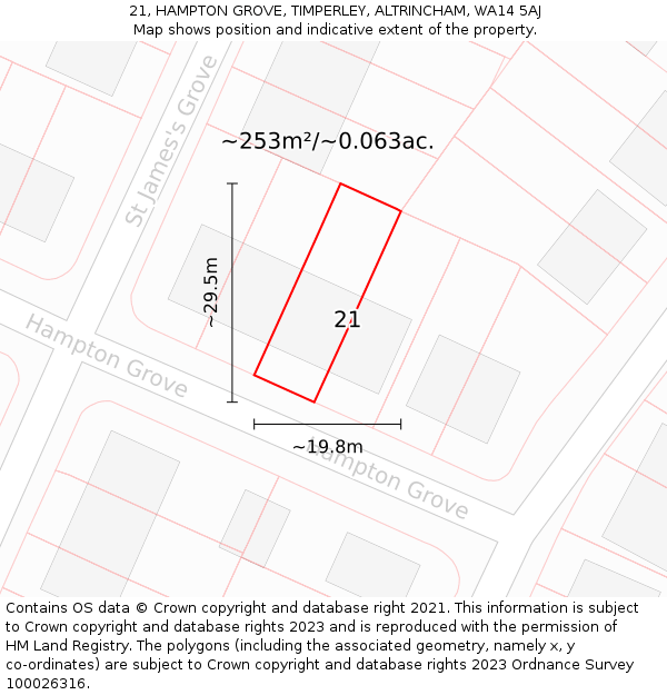 21, HAMPTON GROVE, TIMPERLEY, ALTRINCHAM, WA14 5AJ: Plot and title map
