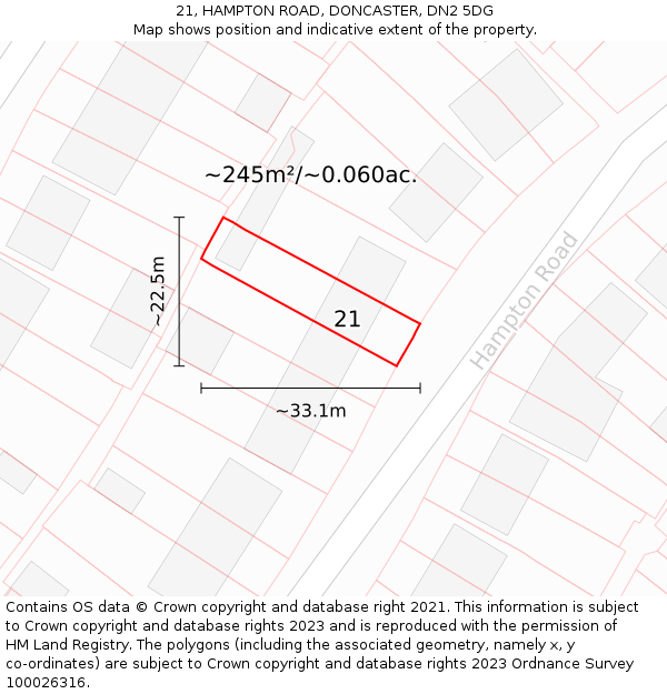 21, HAMPTON ROAD, DONCASTER, DN2 5DG: Plot and title map