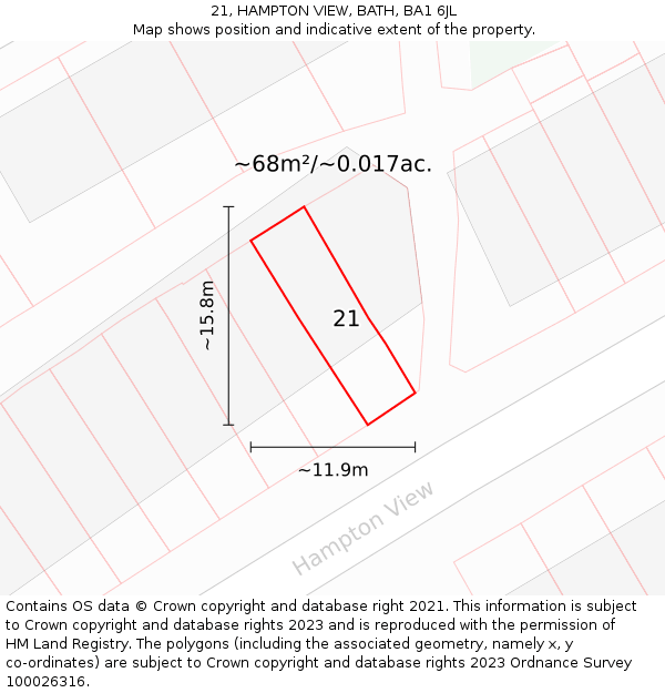 21, HAMPTON VIEW, BATH, BA1 6JL: Plot and title map