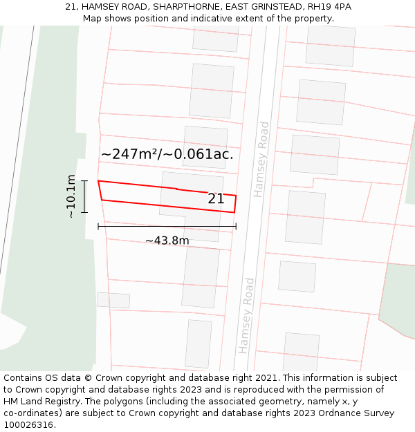 21, HAMSEY ROAD, SHARPTHORNE, EAST GRINSTEAD, RH19 4PA: Plot and title map
