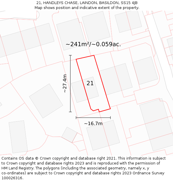 21, HANDLEYS CHASE, LAINDON, BASILDON, SS15 4JB: Plot and title map