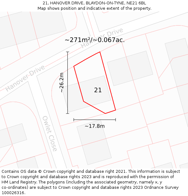 21, HANOVER DRIVE, BLAYDON-ON-TYNE, NE21 6BL: Plot and title map