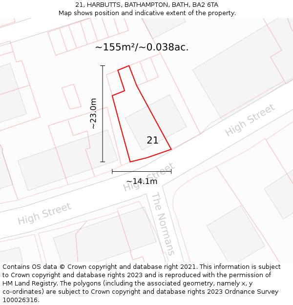 21, HARBUTTS, BATHAMPTON, BATH, BA2 6TA: Plot and title map