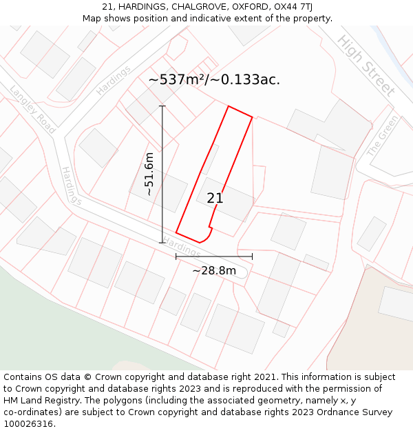 21, HARDINGS, CHALGROVE, OXFORD, OX44 7TJ: Plot and title map