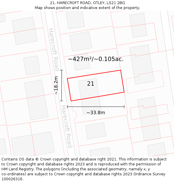 21, HARECROFT ROAD, OTLEY, LS21 2BG: Plot and title map