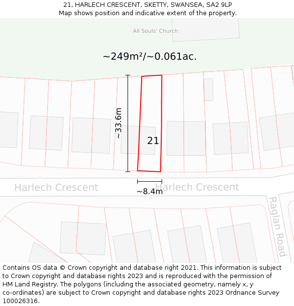 21, HARLECH CRESCENT, SKETTY, SWANSEA, SA2 9LP: Plot and title map