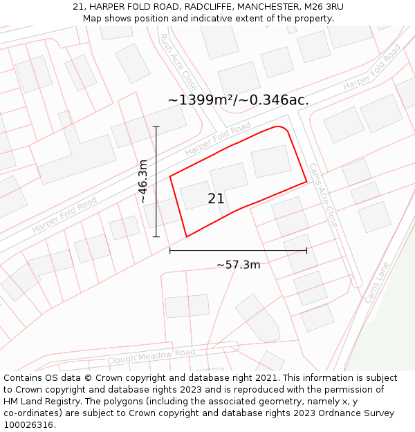 21, HARPER FOLD ROAD, RADCLIFFE, MANCHESTER, M26 3RU: Plot and title map