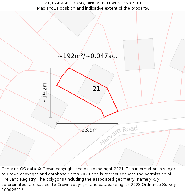 21, HARVARD ROAD, RINGMER, LEWES, BN8 5HH: Plot and title map