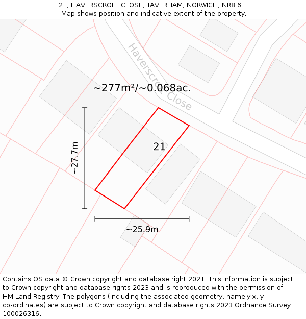 21, HAVERSCROFT CLOSE, TAVERHAM, NORWICH, NR8 6LT: Plot and title map
