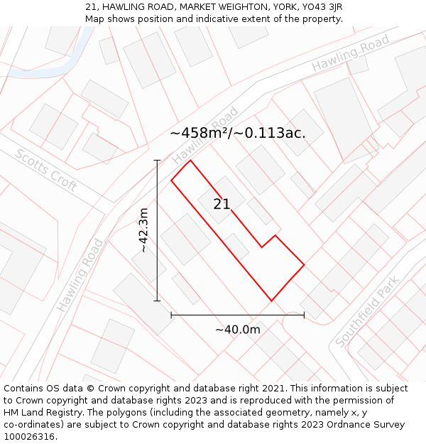 21, HAWLING ROAD, MARKET WEIGHTON, YORK, YO43 3JR: Plot and title map
