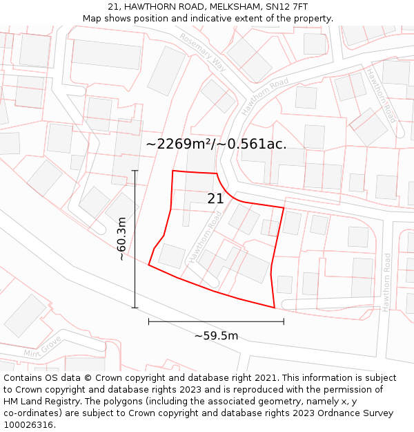 21, HAWTHORN ROAD, MELKSHAM, SN12 7FT: Plot and title map