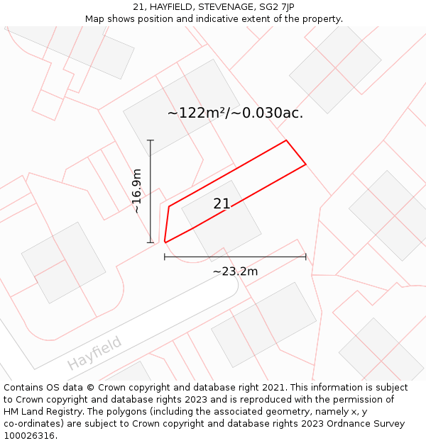 21, HAYFIELD, STEVENAGE, SG2 7JP: Plot and title map