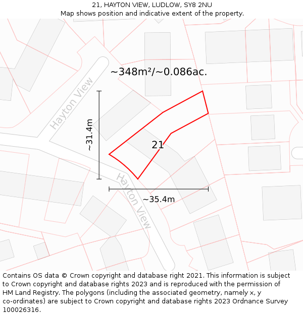 21, HAYTON VIEW, LUDLOW, SY8 2NU: Plot and title map