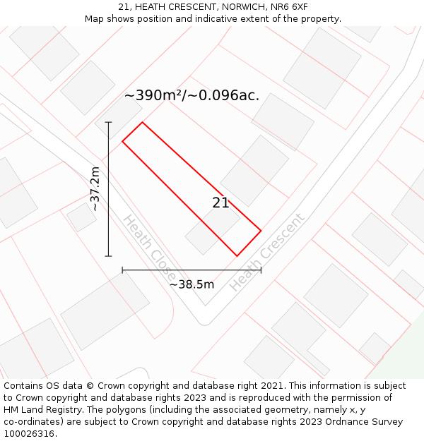 21, HEATH CRESCENT, NORWICH, NR6 6XF: Plot and title map