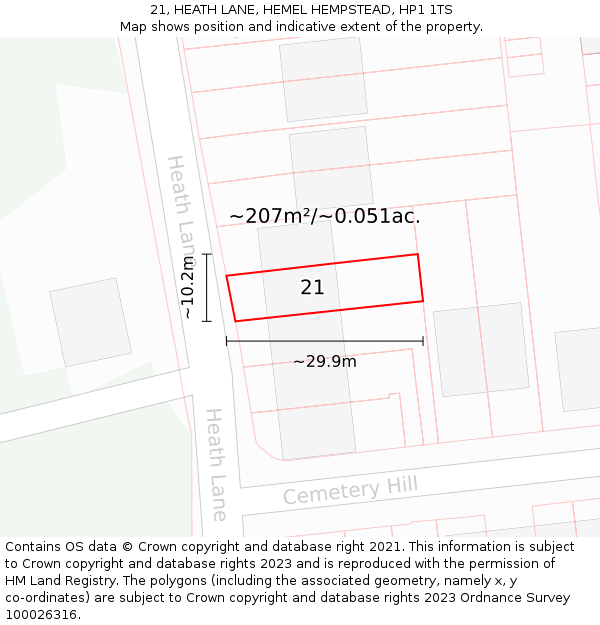 21, HEATH LANE, HEMEL HEMPSTEAD, HP1 1TS: Plot and title map
