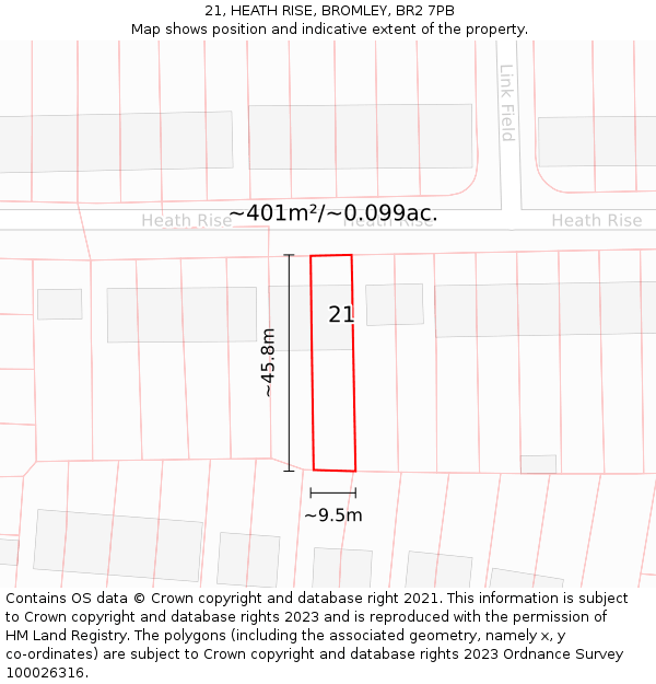 21, HEATH RISE, BROMLEY, BR2 7PB: Plot and title map