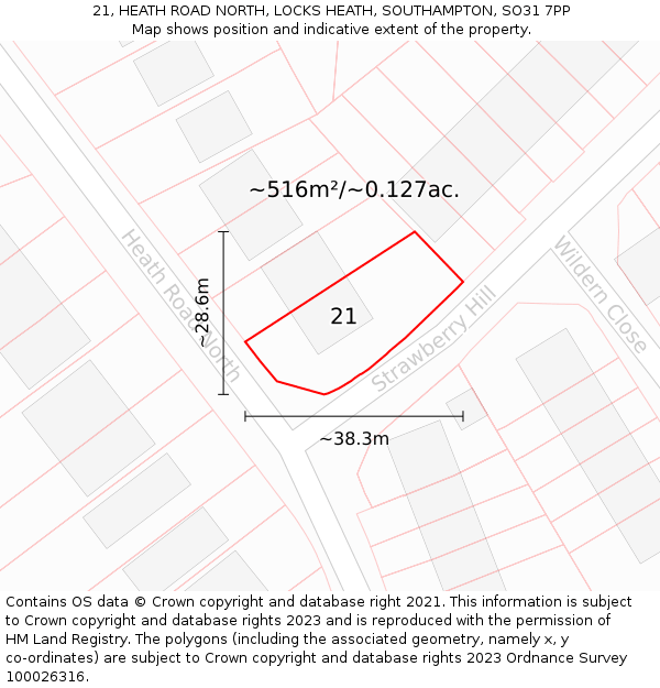 21, HEATH ROAD NORTH, LOCKS HEATH, SOUTHAMPTON, SO31 7PP: Plot and title map