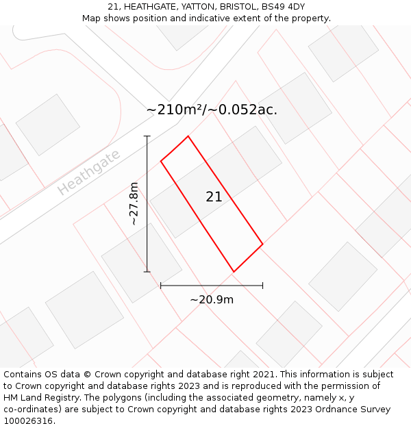 21, HEATHGATE, YATTON, BRISTOL, BS49 4DY: Plot and title map