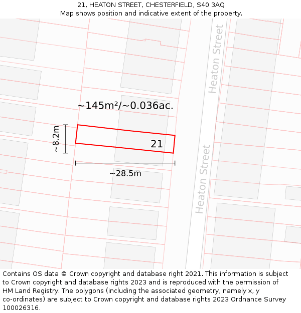 21, HEATON STREET, CHESTERFIELD, S40 3AQ: Plot and title map