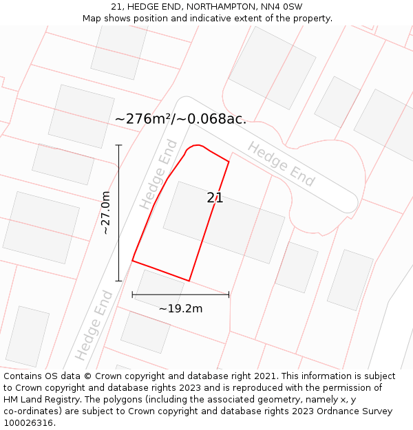21, HEDGE END, NORTHAMPTON, NN4 0SW: Plot and title map