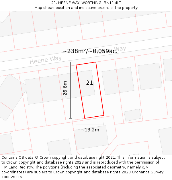 21, HEENE WAY, WORTHING, BN11 4LT: Plot and title map