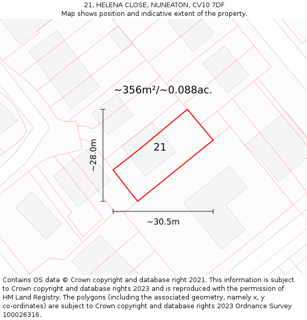 21, HELENA CLOSE, NUNEATON, CV10 7DF: Plot and title map