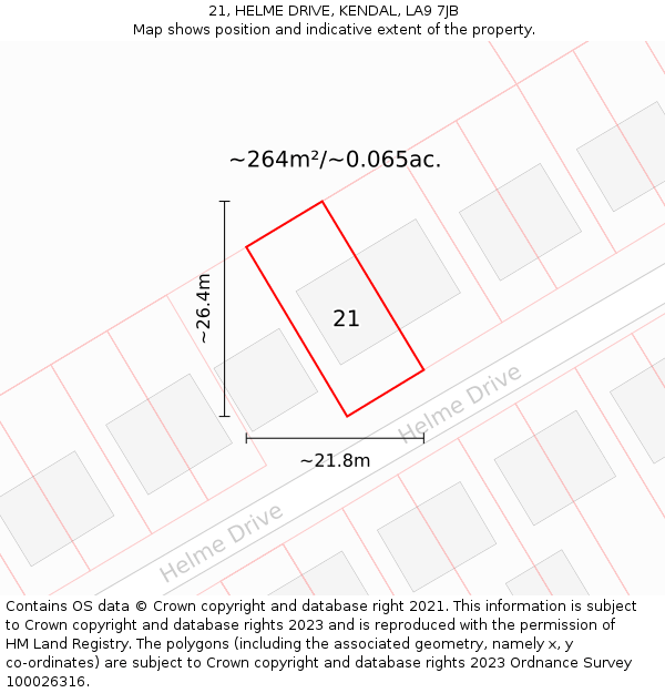 21, HELME DRIVE, KENDAL, LA9 7JB: Plot and title map