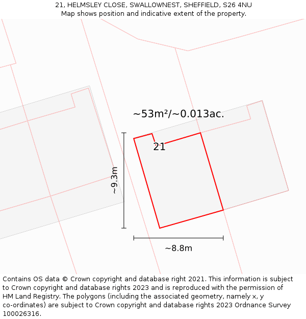 21, HELMSLEY CLOSE, SWALLOWNEST, SHEFFIELD, S26 4NU: Plot and title map