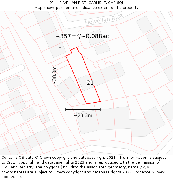 21, HELVELLYN RISE, CARLISLE, CA2 6QL: Plot and title map