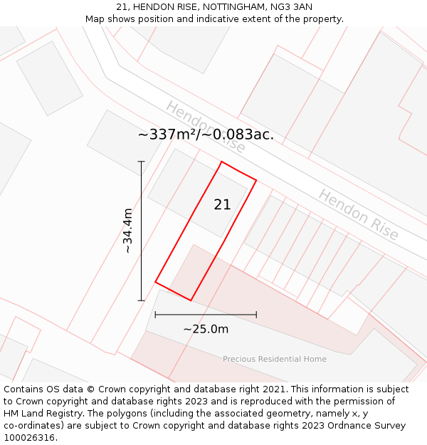 21, HENDON RISE, NOTTINGHAM, NG3 3AN: Plot and title map