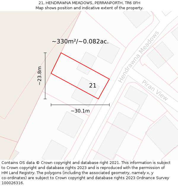21, HENDRAWNA MEADOWS, PERRANPORTH, TR6 0FH: Plot and title map