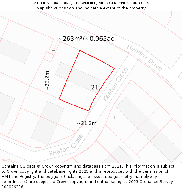 21, HENDRIX DRIVE, CROWNHILL, MILTON KEYNES, MK8 0DX: Plot and title map