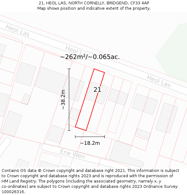 21, HEOL LAS, NORTH CORNELLY, BRIDGEND, CF33 4AP: Plot and title map