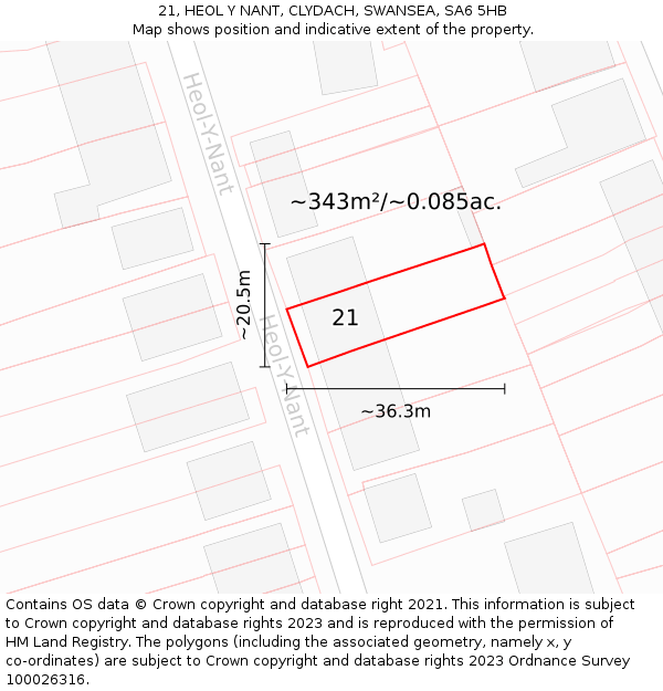 21, HEOL Y NANT, CLYDACH, SWANSEA, SA6 5HB: Plot and title map