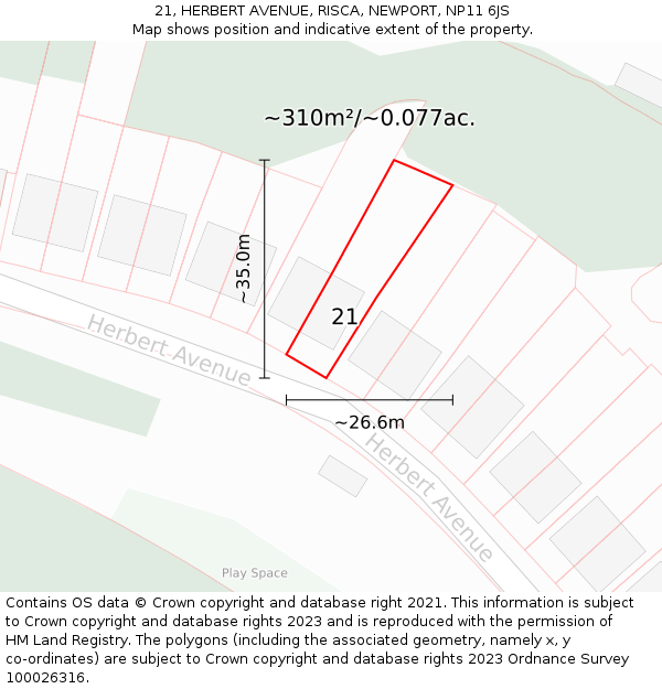 21, HERBERT AVENUE, RISCA, NEWPORT, NP11 6JS: Plot and title map