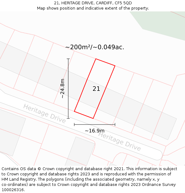 21, HERITAGE DRIVE, CARDIFF, CF5 5QD: Plot and title map