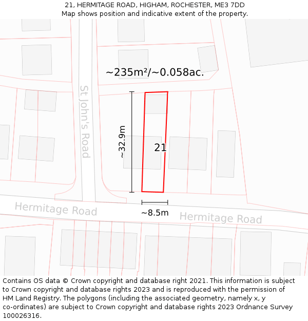 21, HERMITAGE ROAD, HIGHAM, ROCHESTER, ME3 7DD: Plot and title map
