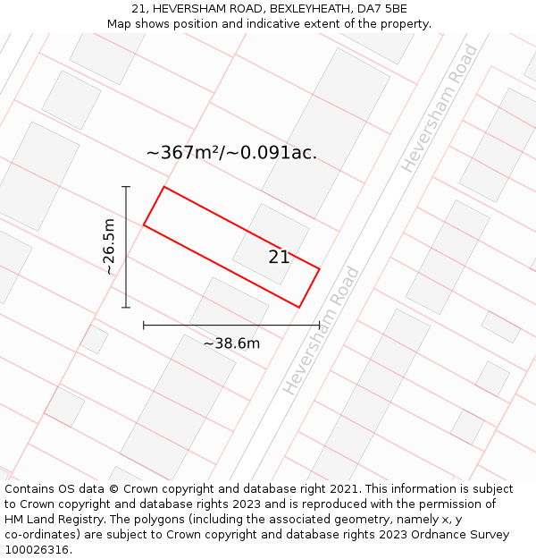21, HEVERSHAM ROAD, BEXLEYHEATH, DA7 5BE: Plot and title map