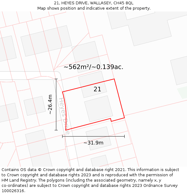 21, HEYES DRIVE, WALLASEY, CH45 8QL: Plot and title map
