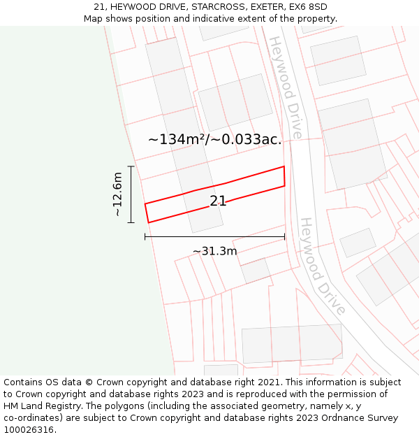21, HEYWOOD DRIVE, STARCROSS, EXETER, EX6 8SD: Plot and title map